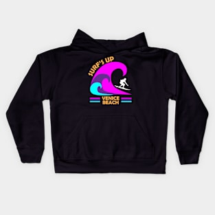 Synthwave Surfs Up on Venice Beach Kids Hoodie